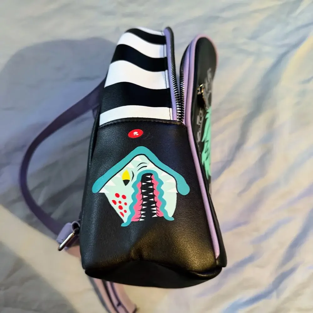 Beetlejuice Mini‎ Backpack Faux Leather Black Pink Horror Goth Bag Green Purple